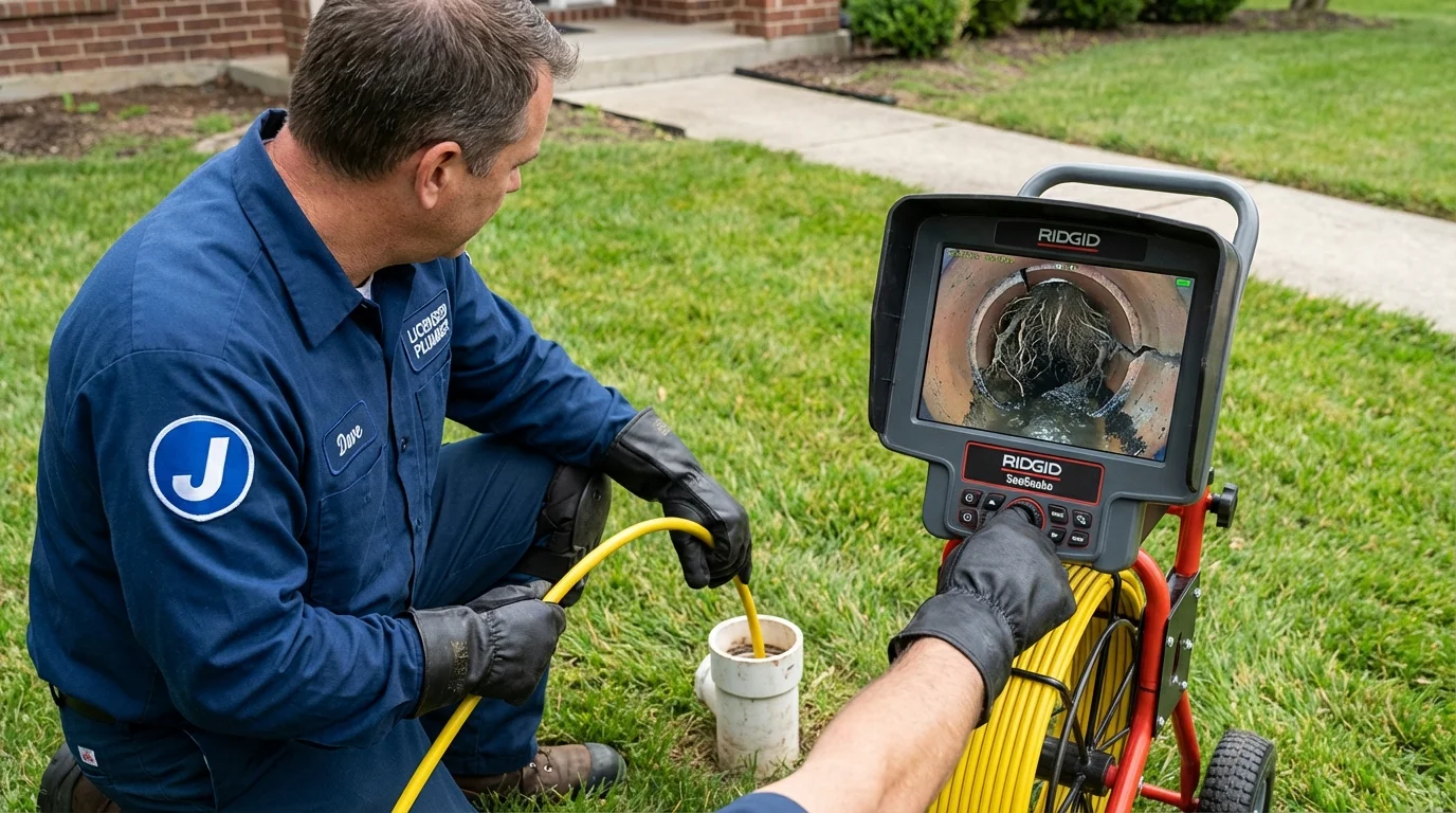 Sewer camera inspection being performed by Johns Plumbing LLC in Aviston