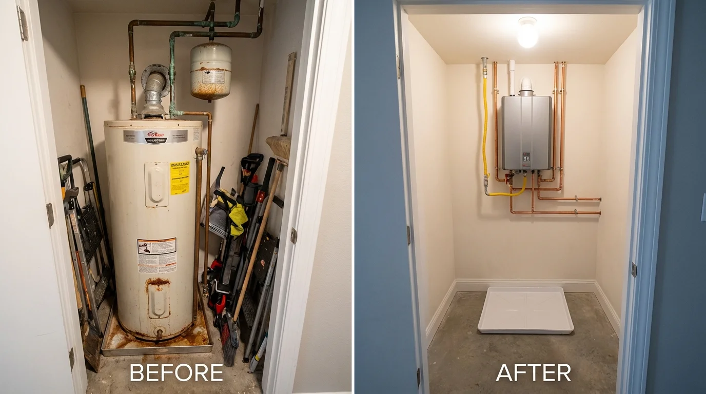 Tank water heater versus wall-mounted tankless unit comparison for Aviston, IL homeowners